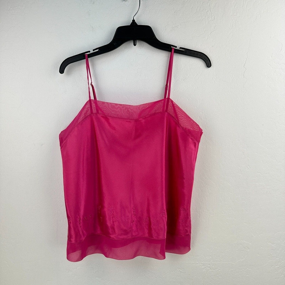 Vtg Valerie Stevens Satin Camisole Top Women M Pink Square Neck Pullover‎ Floral